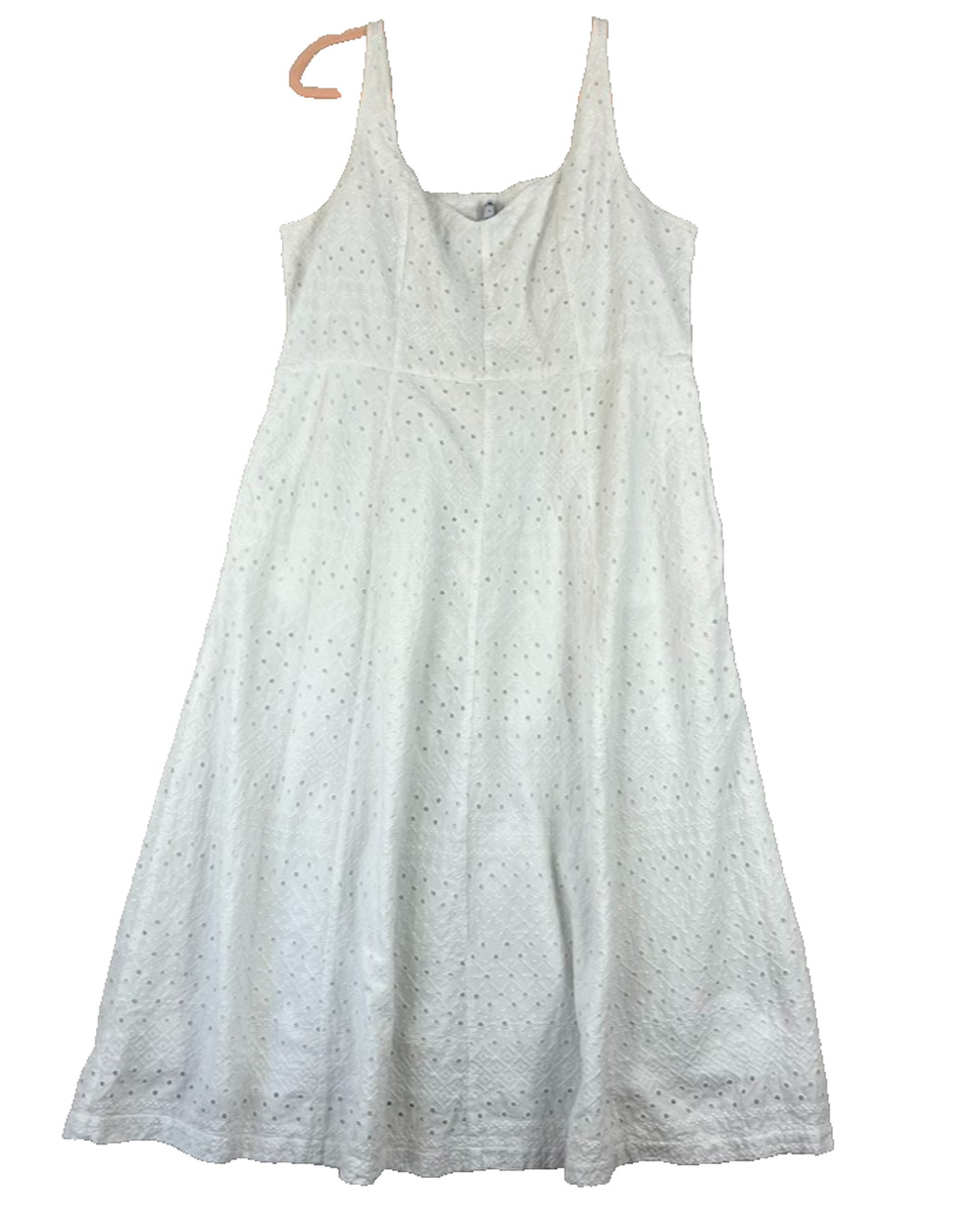 Old Navy White Sleeveless Tank Dress XL Notched Neck Cotton Eyelet Side Pockets